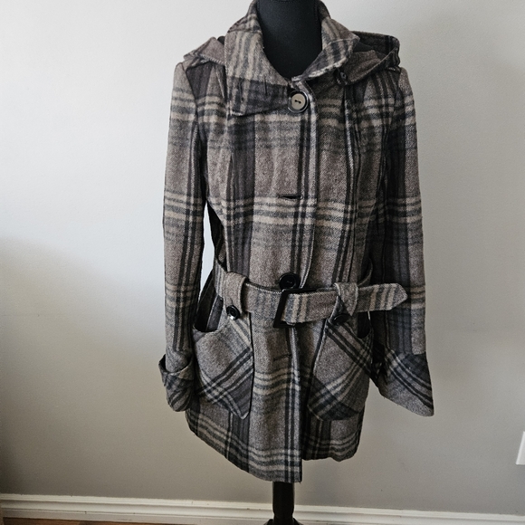 novelti Jackets & Blazers - Novelti women's size 9/10 plaid buckled partial wool midi retro style peacoat